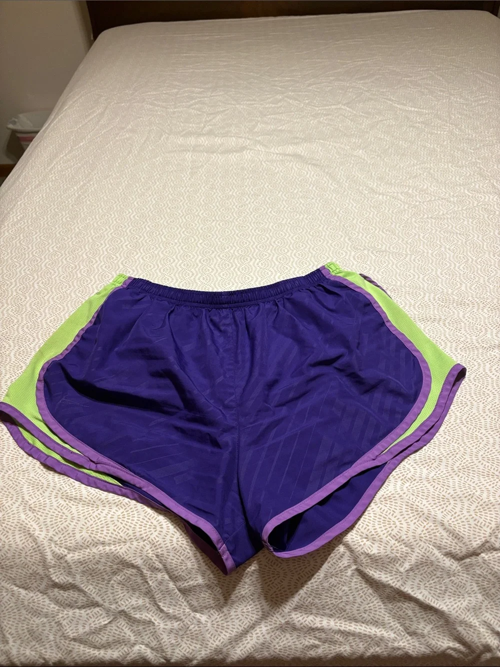 Nike Women's Purple Running Shorts with Lime and Lavender Trim
